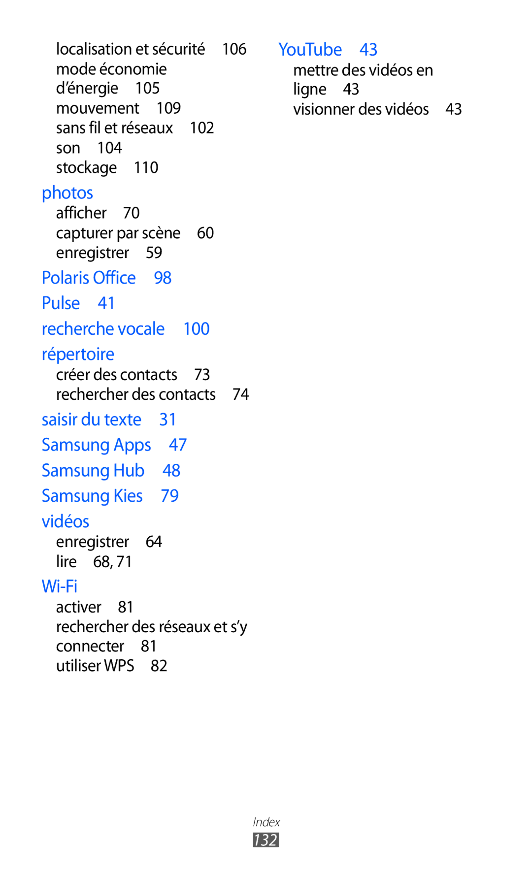 Samsung GT-P6210UWABGL manual Mettre des vidéos en ligne Visionner des vidéos , Activer Rechercher des réseaux et s’y, 132 